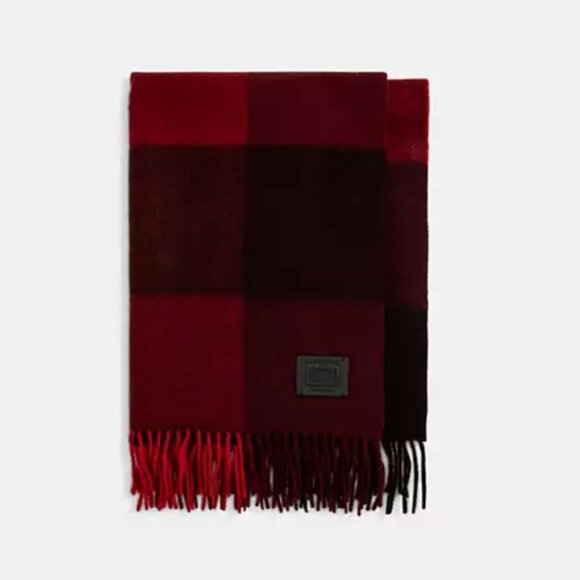 Coach Accessories - Coach | NWT - Red and Black Ombre Plaid Wool Scarf